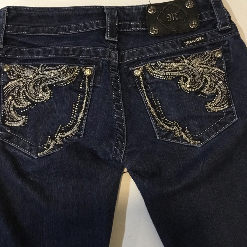 Miss Me Dark Blue Skinny Capris with Silver Embellished Pocket - Picture 7 of 11
